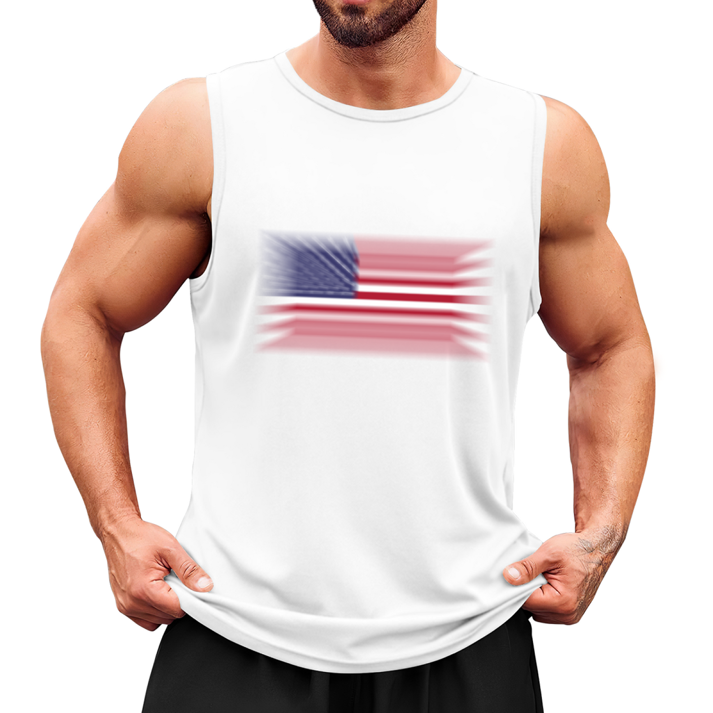 Blurry American Flag Patriotic Casual Muscle Tank Top