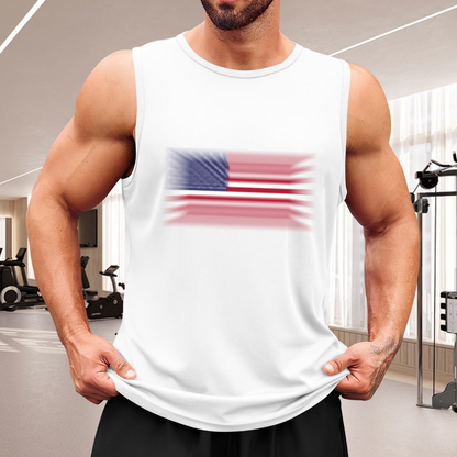 Blurry American Flag Patriotic Casual Muscle Tank Top