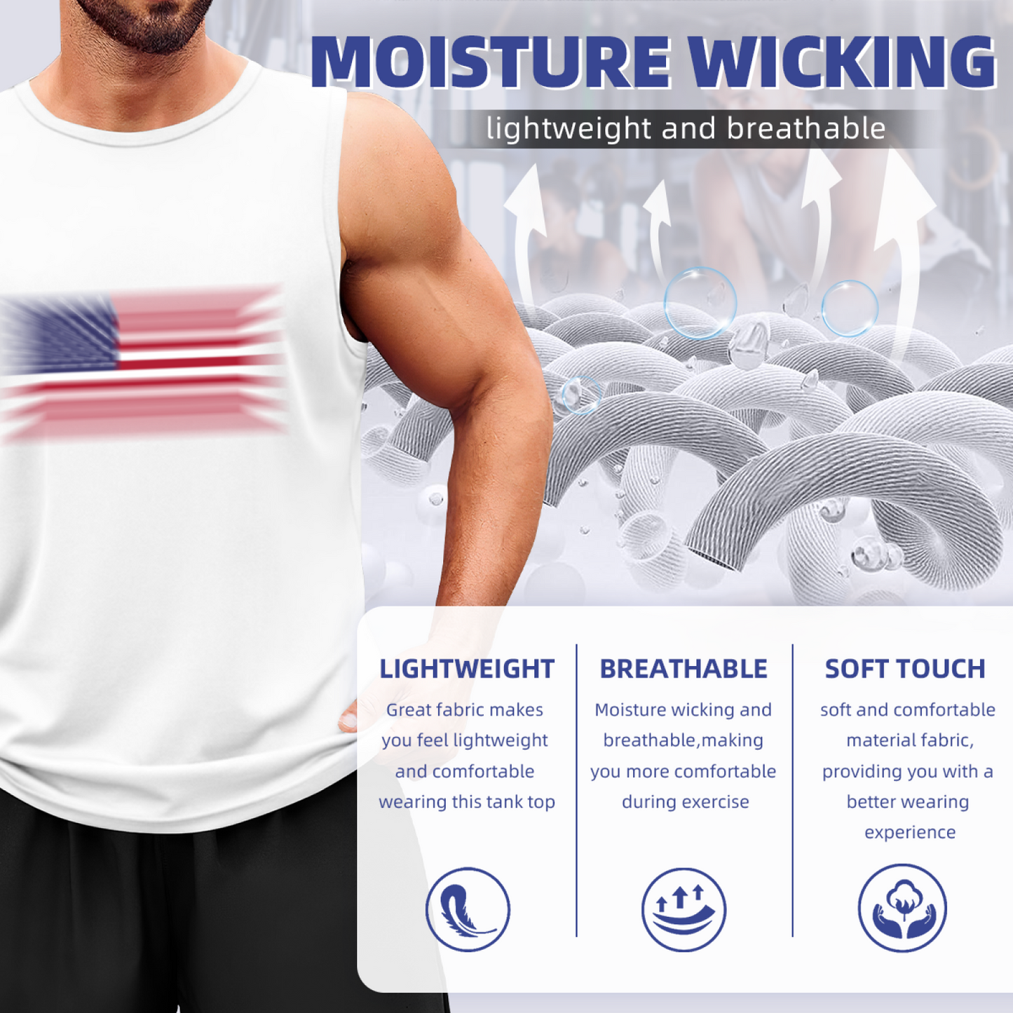 Blurry American Flag Patriotic Casual Muscle Tank Top