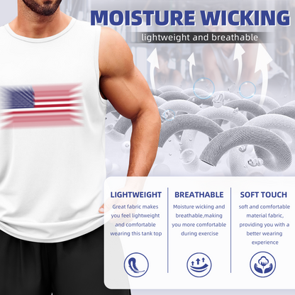 Blurry American Flag Patriotic Casual Muscle Tank Top