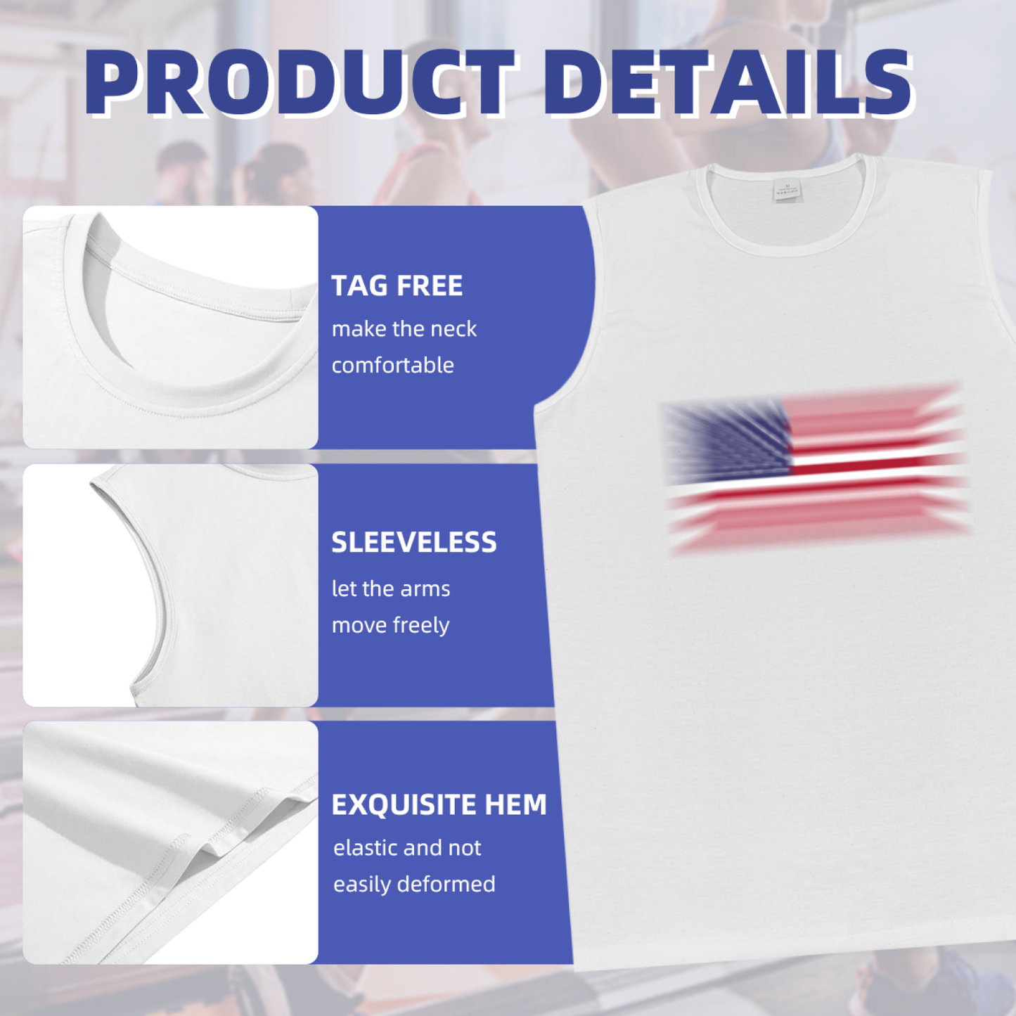 Blurry American Flag Patriotic Casual Muscle Tank Top