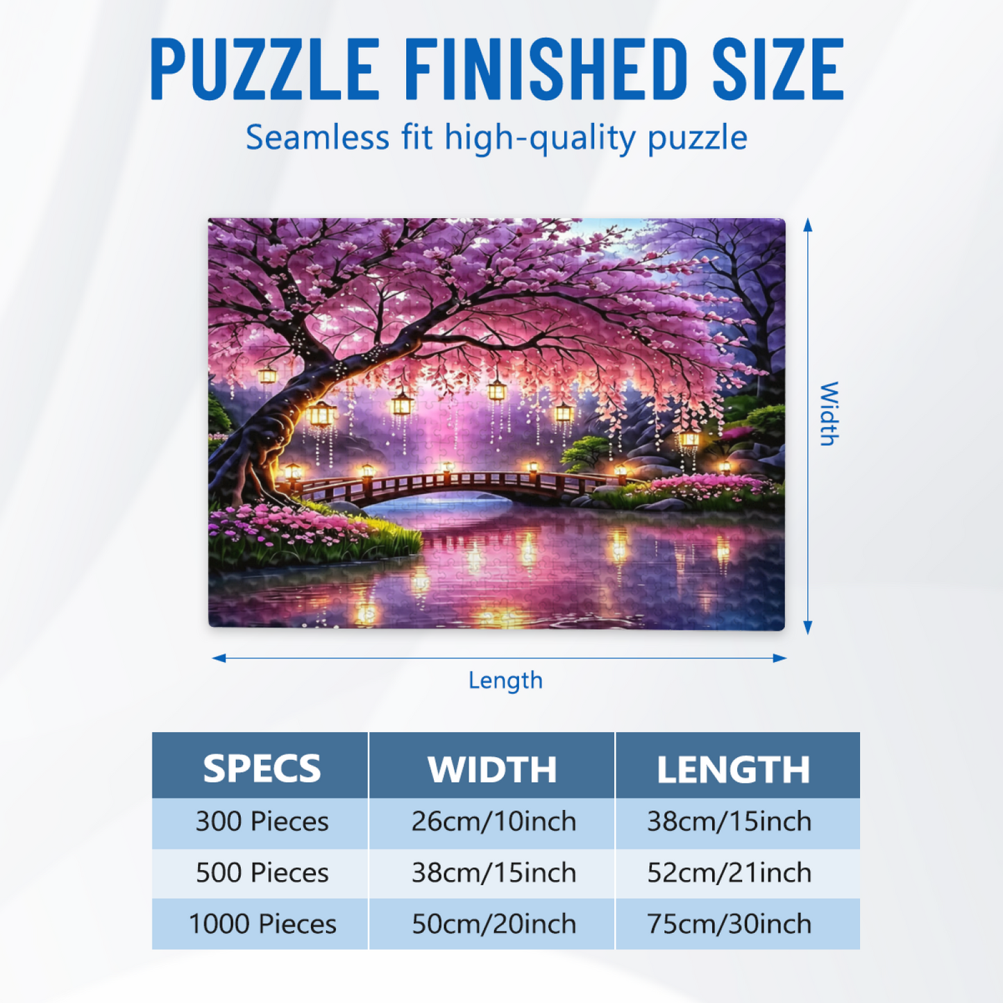 Stunning Pink Cherry Blossom Bridge Glowing Lantern Lake Jigsaw Puzzle