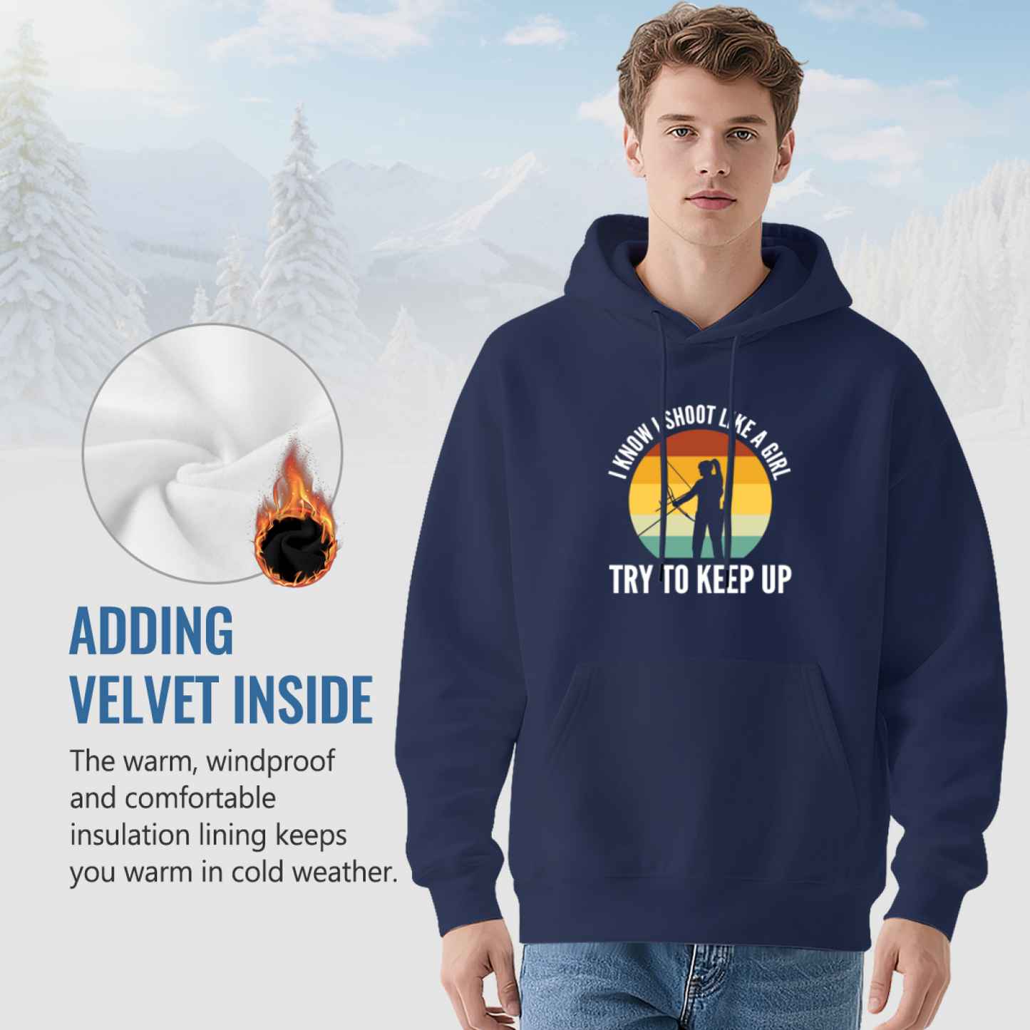 Retro Sunset Archery I Know I Shoot Like A Girl Navy Hoodie, Comfort Outdoor Pullover