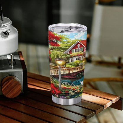 Dreamy Dutch Red Cottage Floral Watercolor Insulated Tumbler