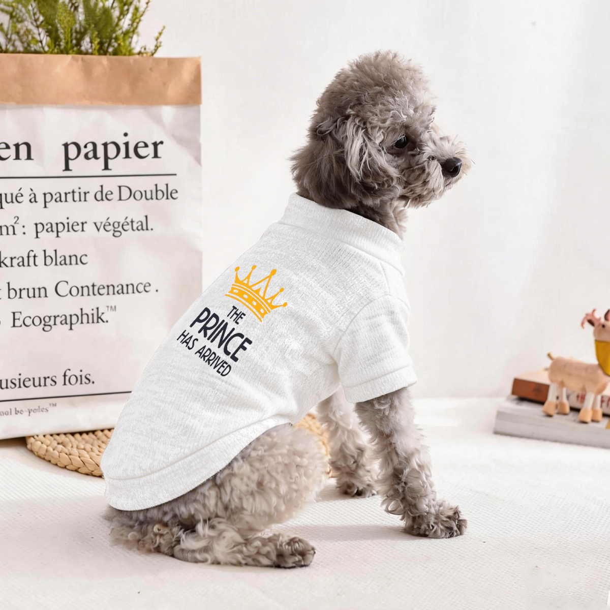 White Prince Crown Pet Cardigan Stylish Small Dog Warm Sweater