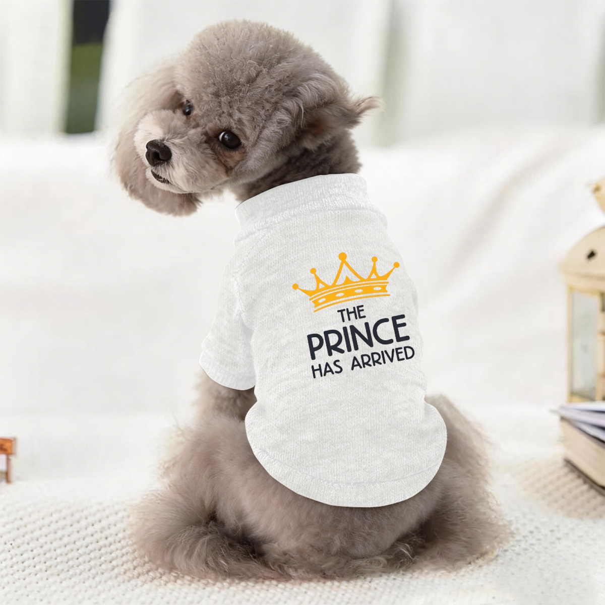 White Prince Crown Pet Cardigan Stylish Small Dog Warm Sweater