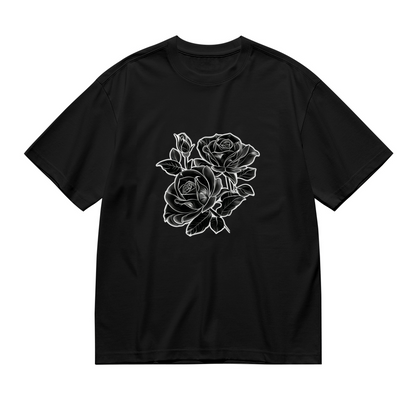 Gothic White Line Black Rose Tattoo Style Plus Size Women¡¯s Printed T-Shirt