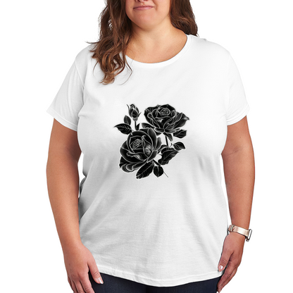 Gothic White Line Black Rose Tattoo Style Plus Size Women¡¯s Printed T-Shirt
