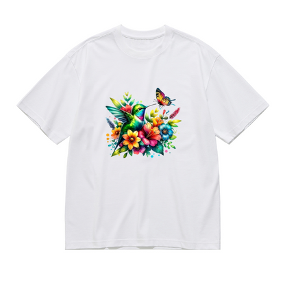 Vibrant Rainbow Hummingbird Butterfly Floral Plus Size Tee