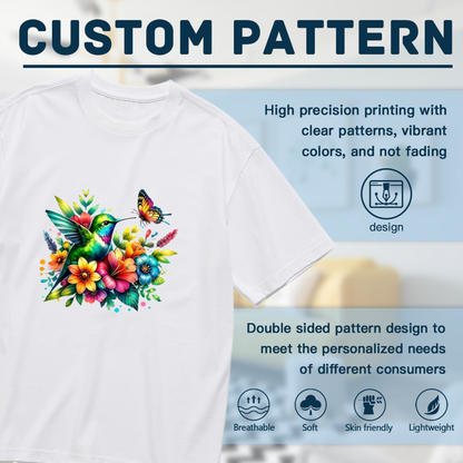 Vibrant Rainbow Hummingbird Butterfly Floral Plus Size Tee
