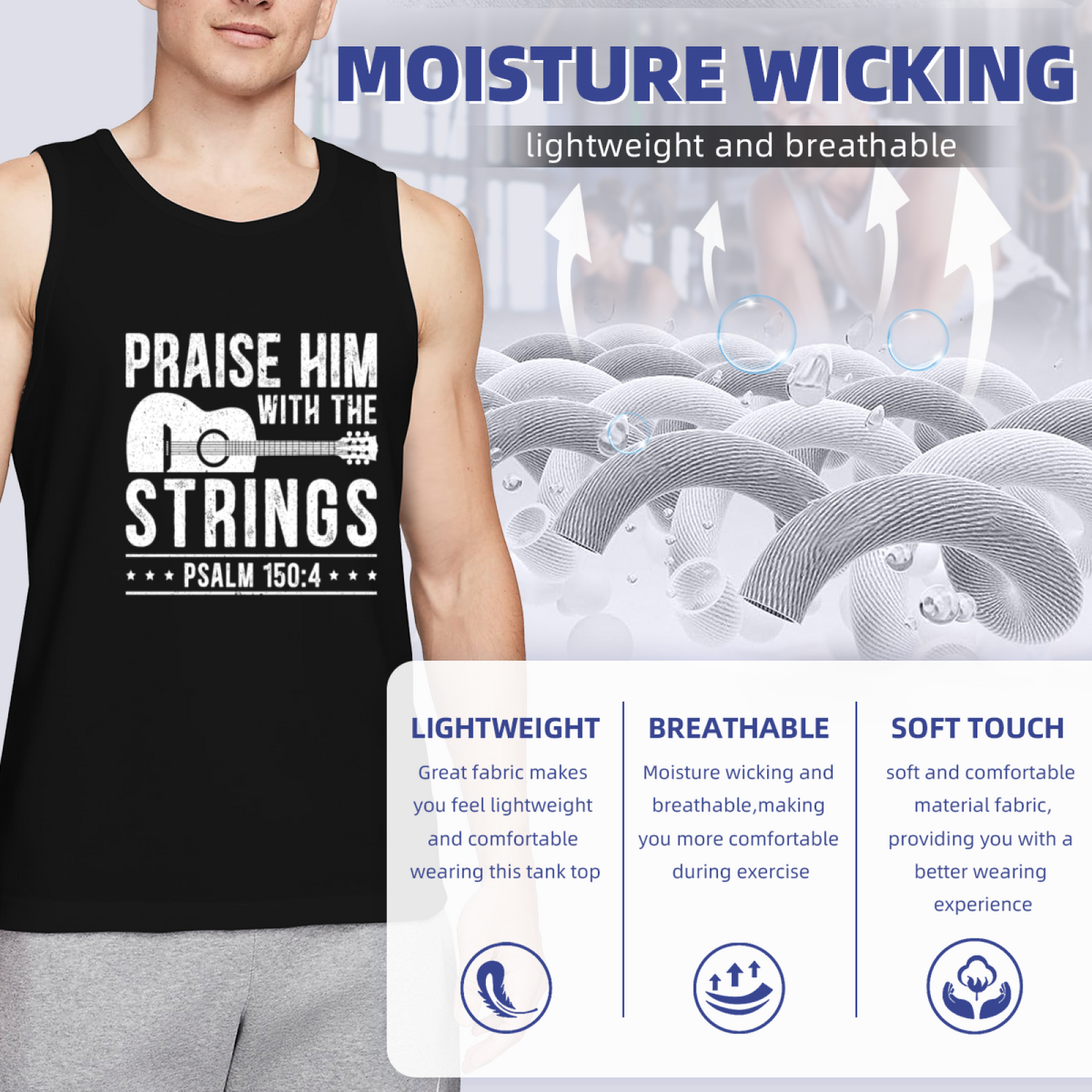 Praise Him With Strings Psalm 150:4 Guitar Faith Tank