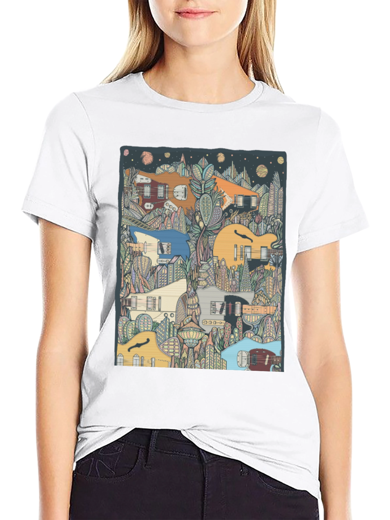 Guitar Cityscape T-Shirt - Music Lover Tee