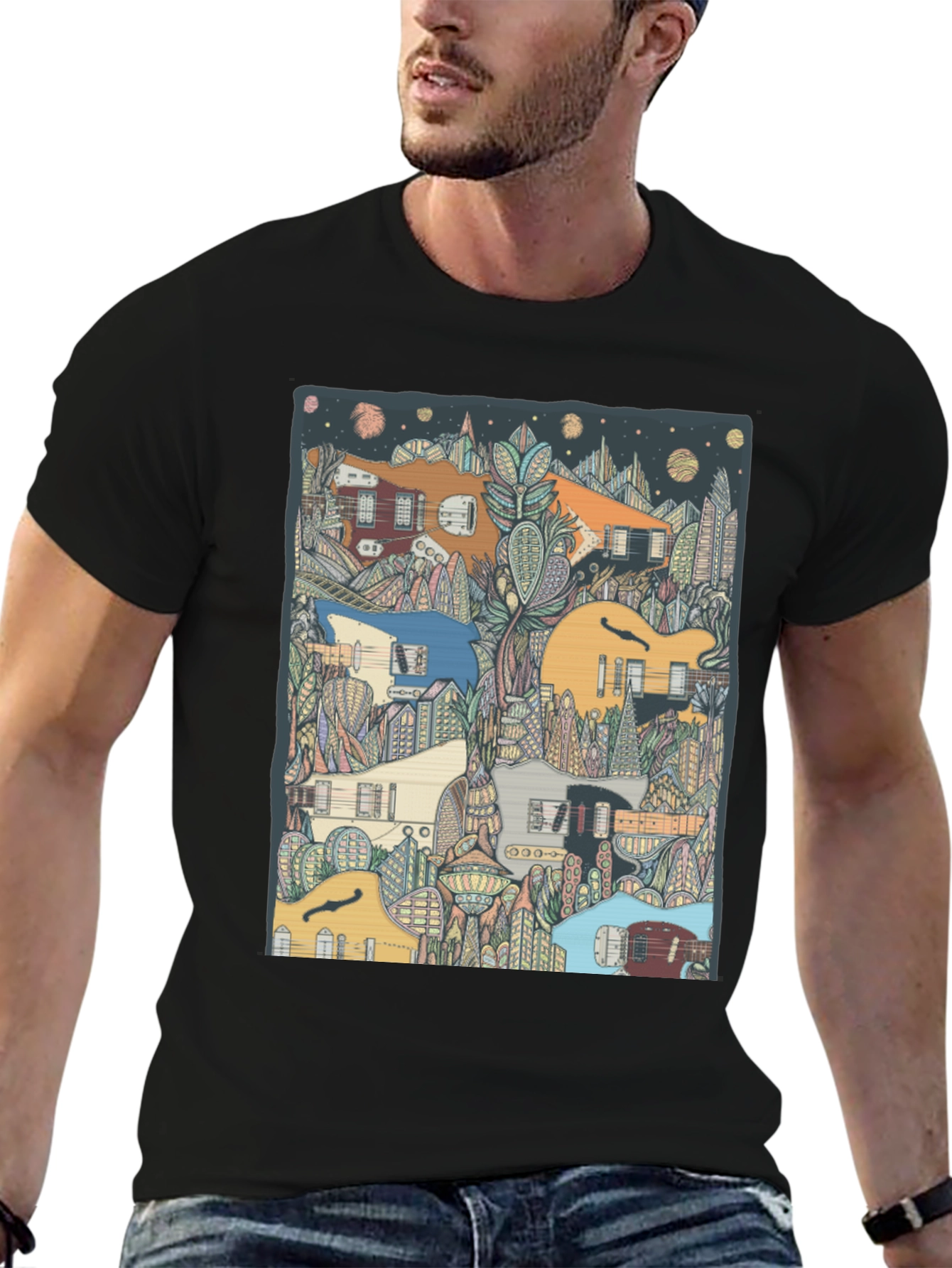 Guitar Cityscape T-Shirt - Music Lover Tee