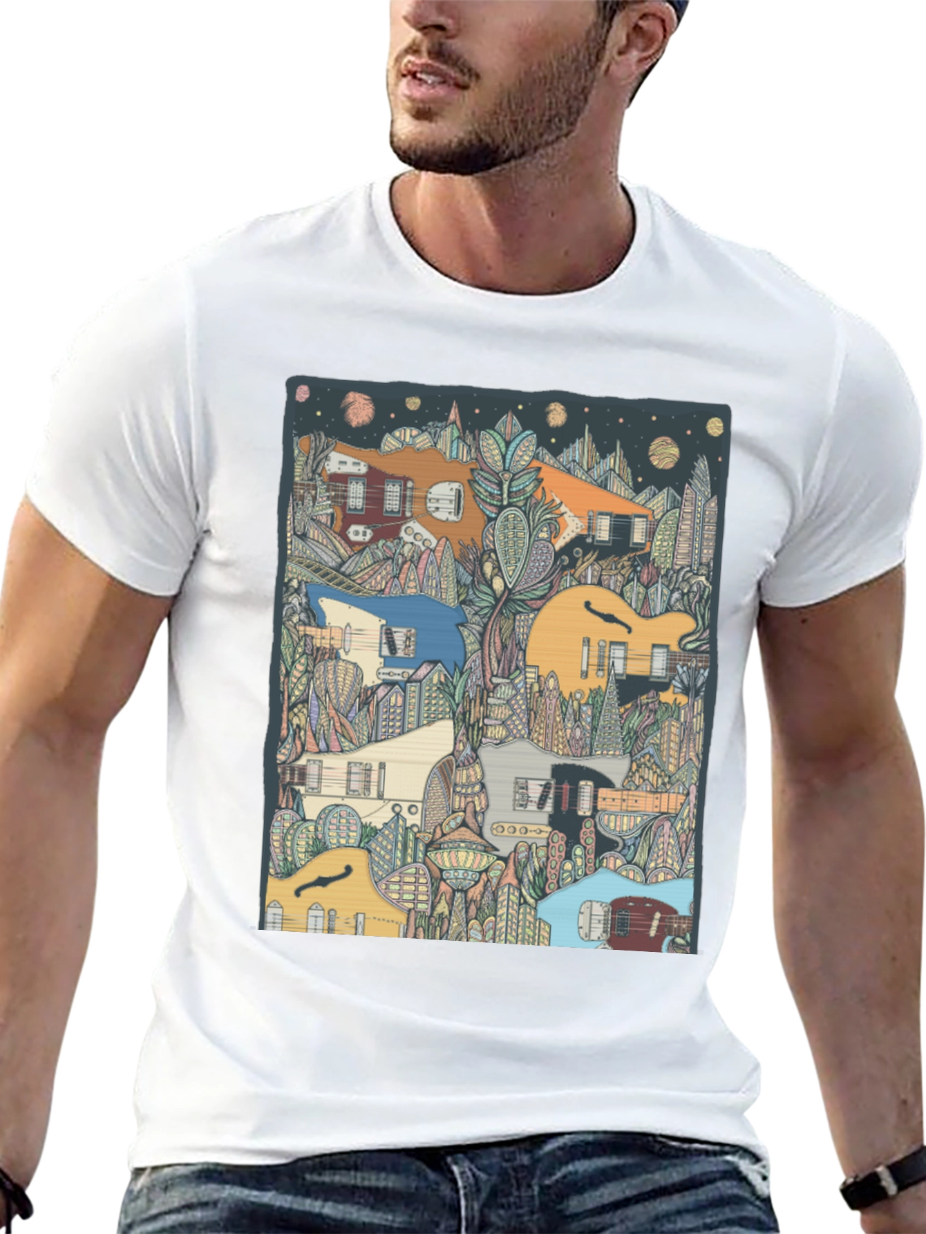 Guitar Cityscape T-Shirt - Music Lover Tee