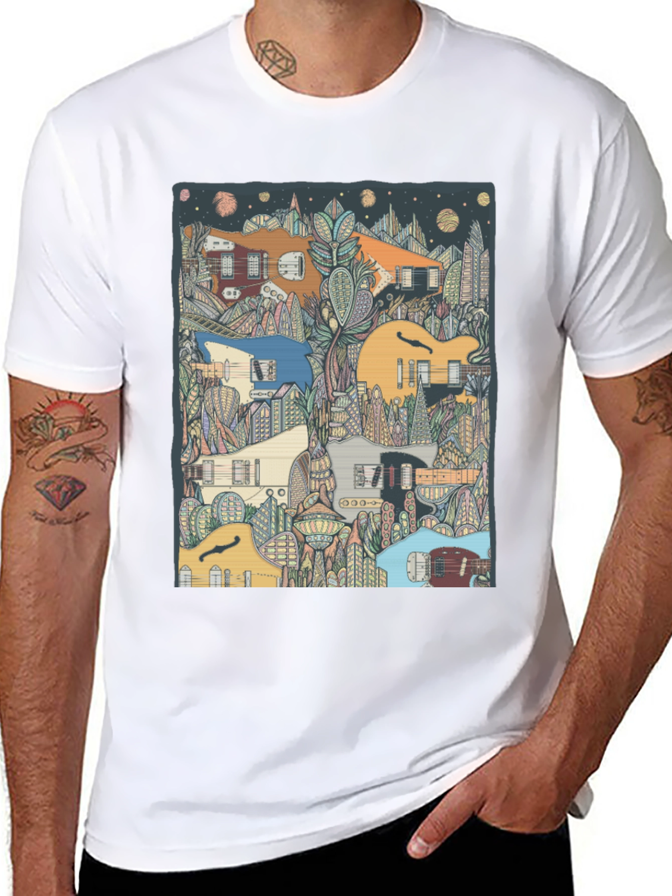Guitar Cityscape T-Shirt - Music Lover Tee