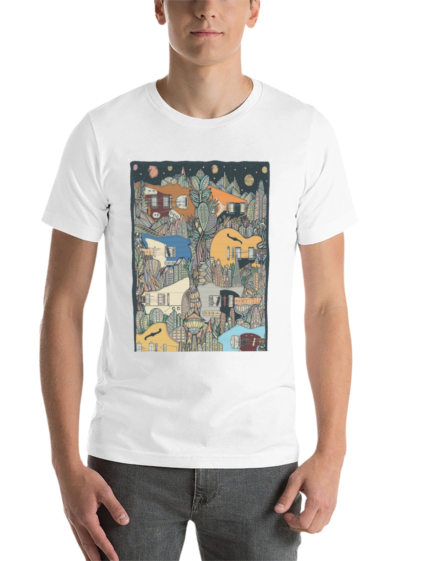 Guitar Cityscape T-Shirt - Music Lover Tee