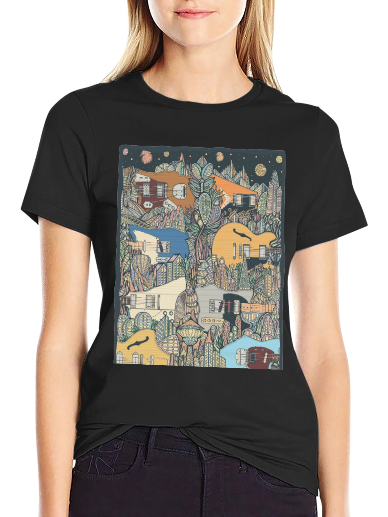 Guitar Cityscape T-Shirt - Music Lover Tee