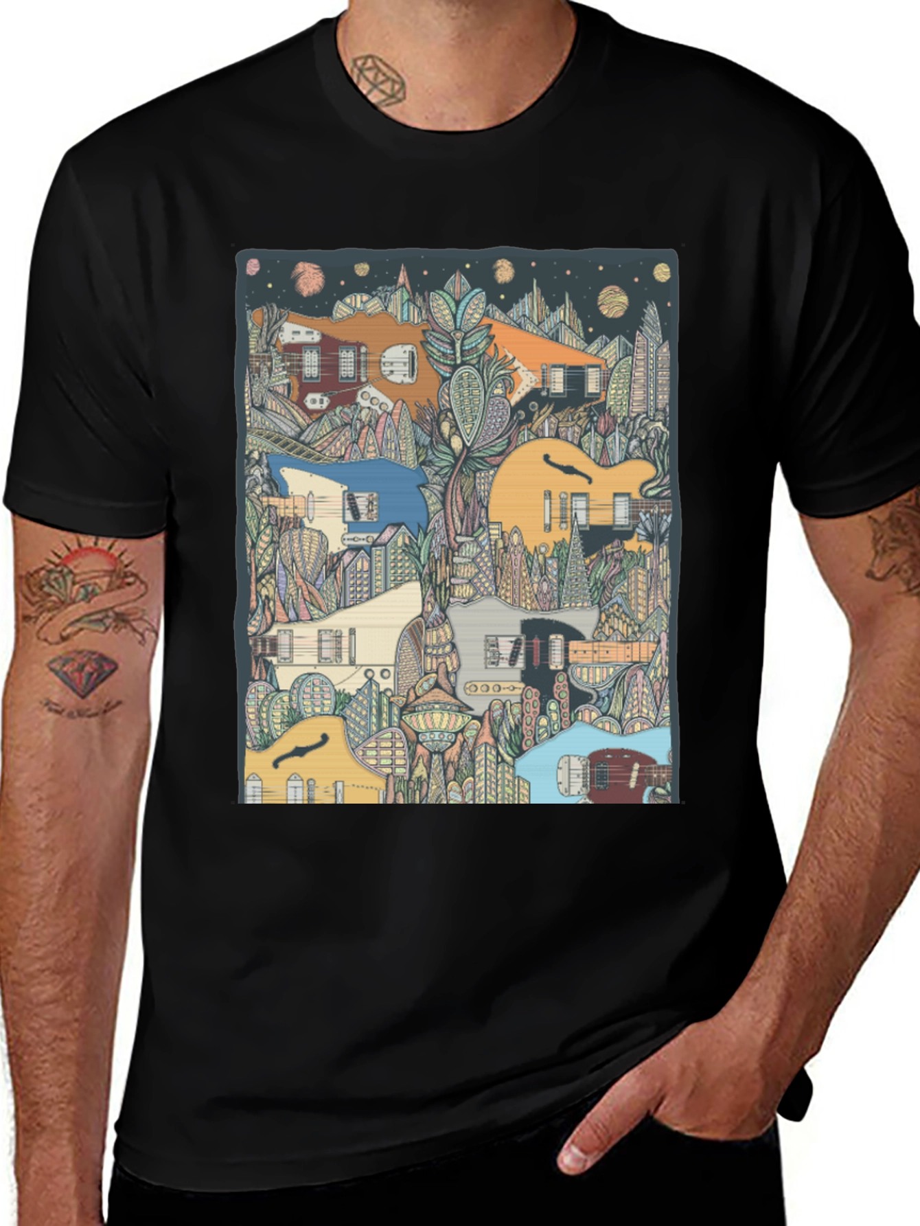 Guitar Cityscape T-Shirt - Music Lover Tee