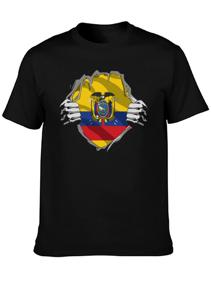 Ecuador Flag Ripped Shirt - Mens Black Tee