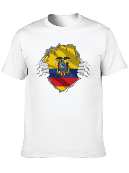 Ecuador Flag Ripped Shirt - Mens Black Tee