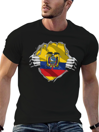 Ecuador Flag Ripped Shirt - Mens Black Tee