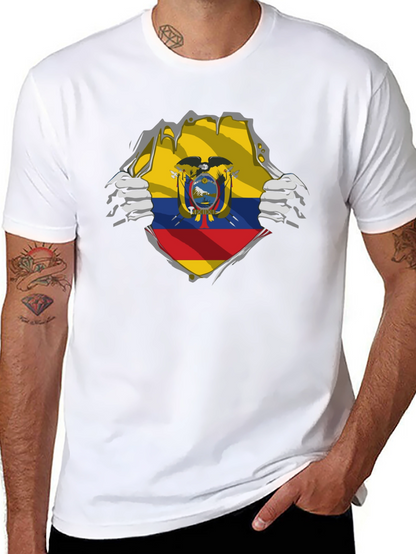 Ecuador Flag Ripped Shirt - Mens Black Tee
