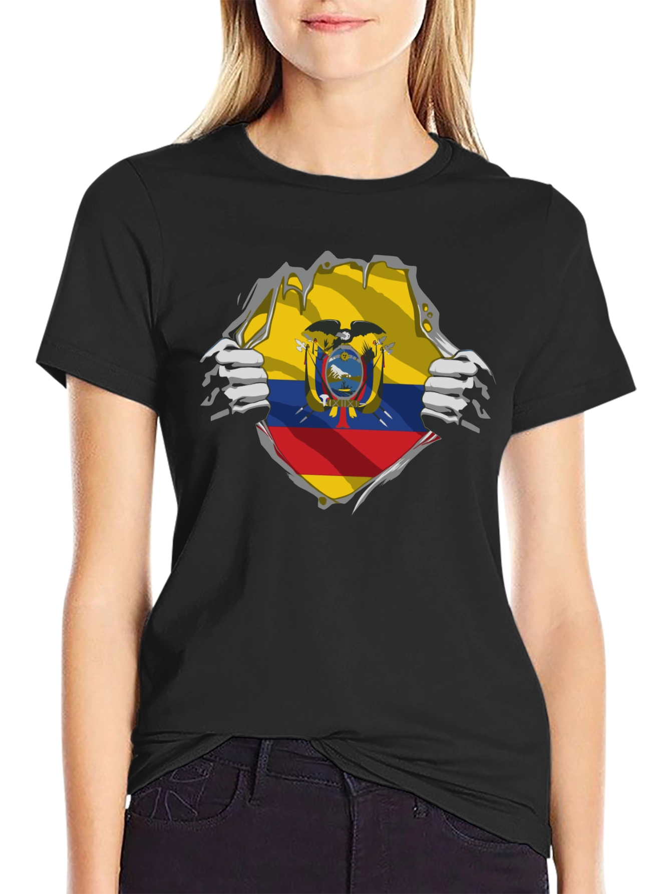 Ecuador Flag Ripped Shirt - Mens Black Tee