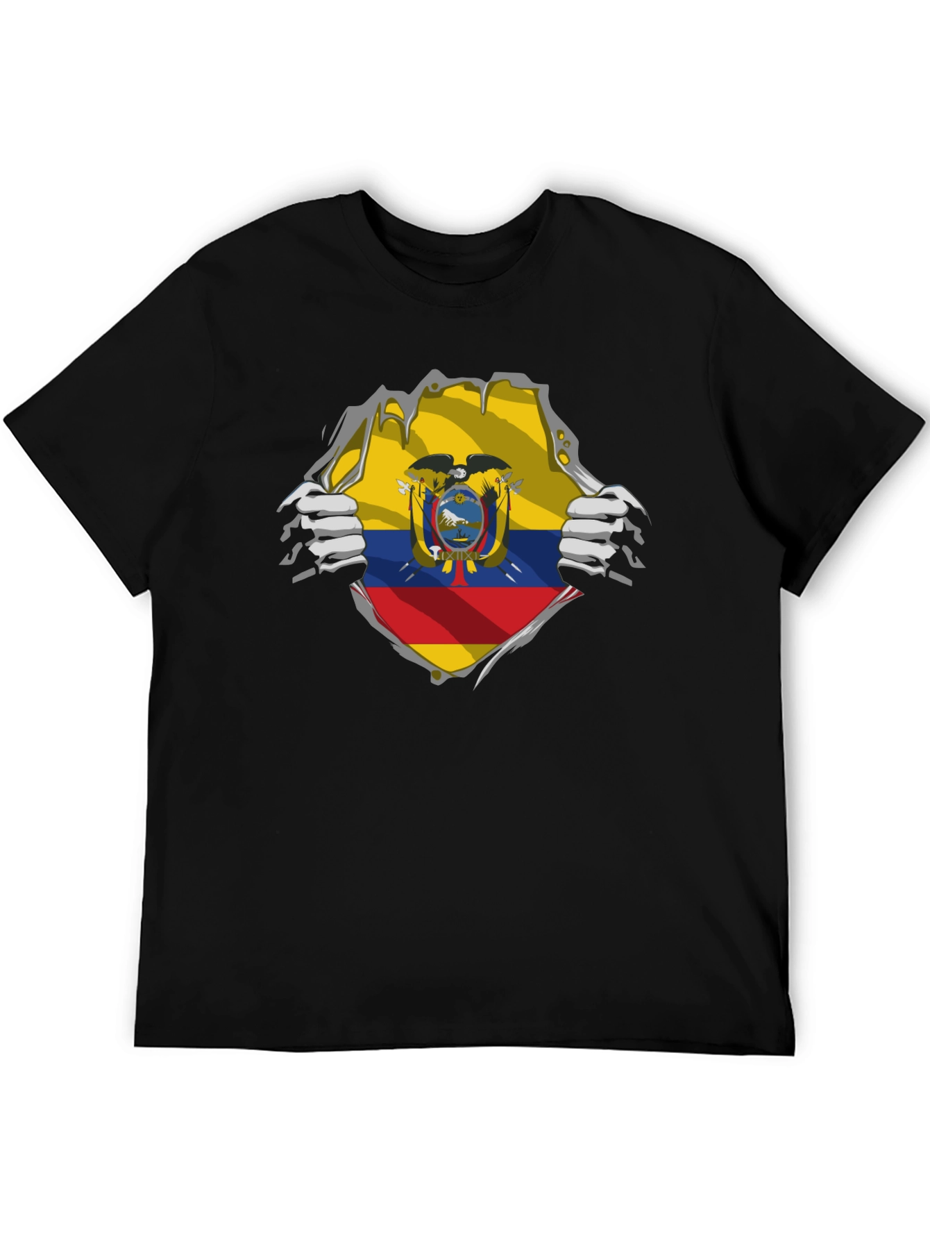 Ecuador Flag Ripped Shirt - Mens Black Tee