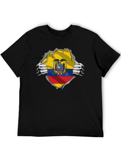 Ecuador Flag Ripped Shirt - Mens Black Tee