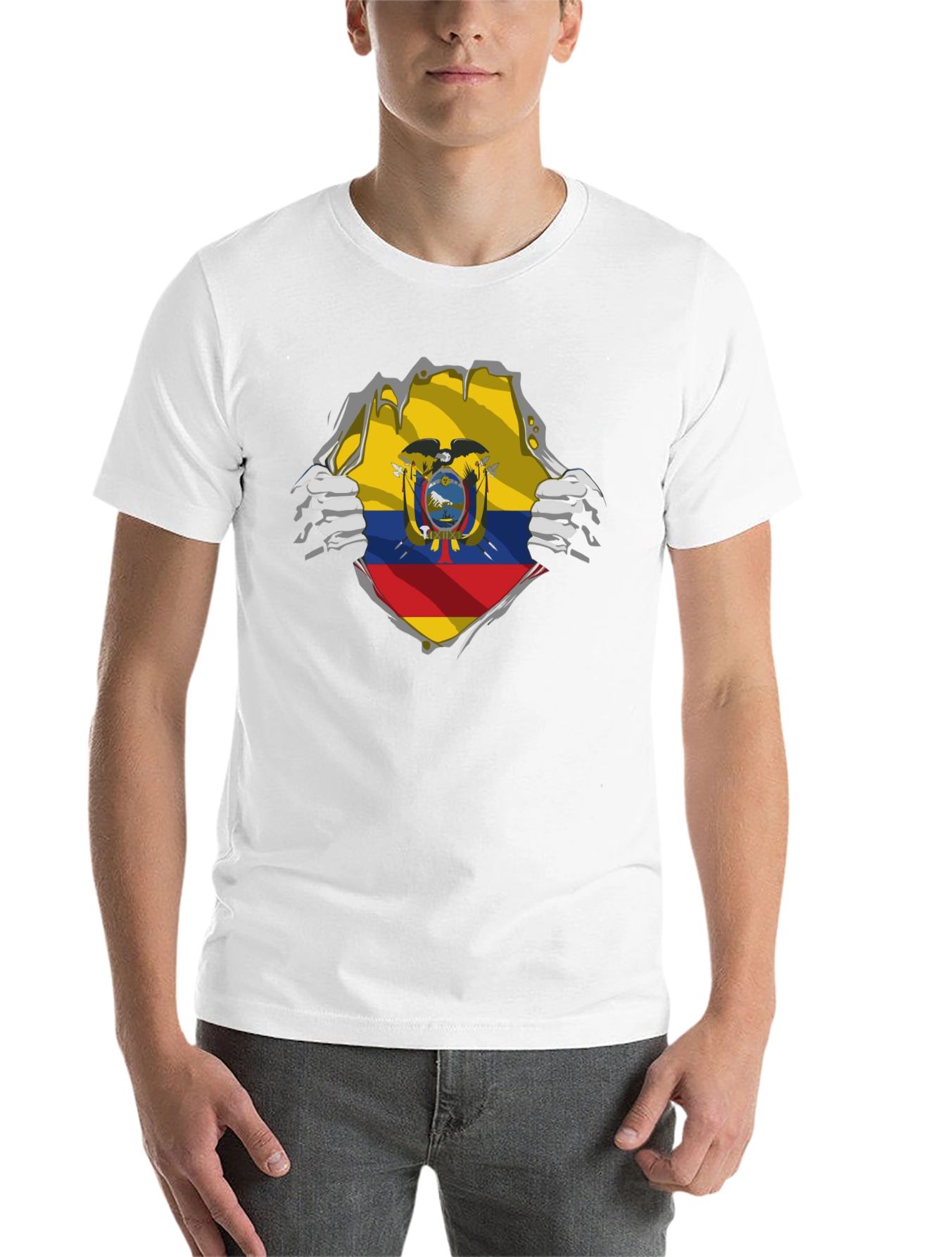 Ecuador Flag Ripped Shirt - Mens Black Tee