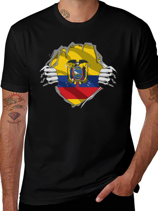 Ecuador Flag Ripped Shirt - Mens Black Tee
