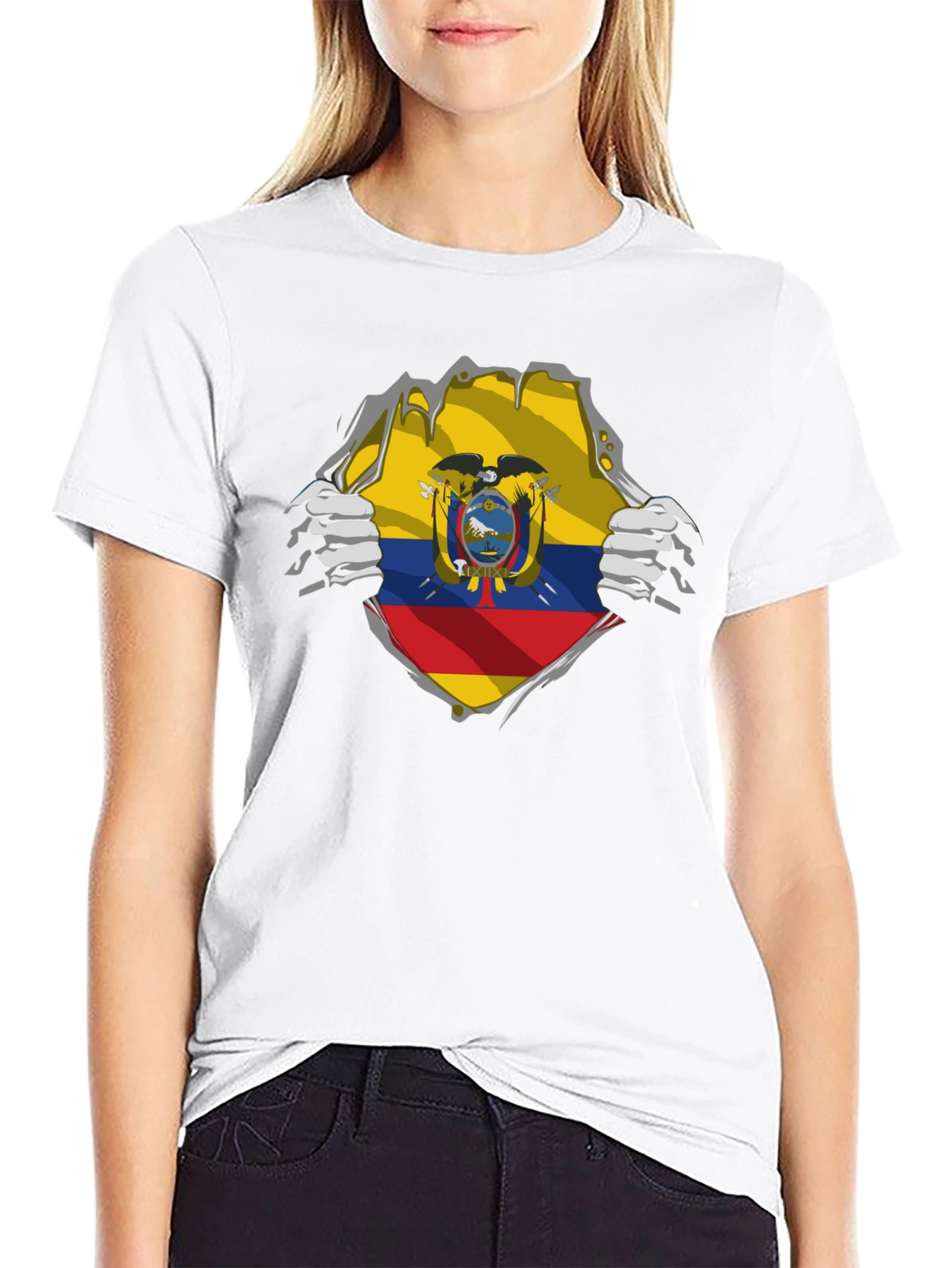 Ecuador Flag Ripped Shirt - Mens Black Tee