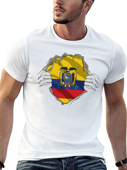 Ecuador Flag Ripped Shirt - Mens Black Tee