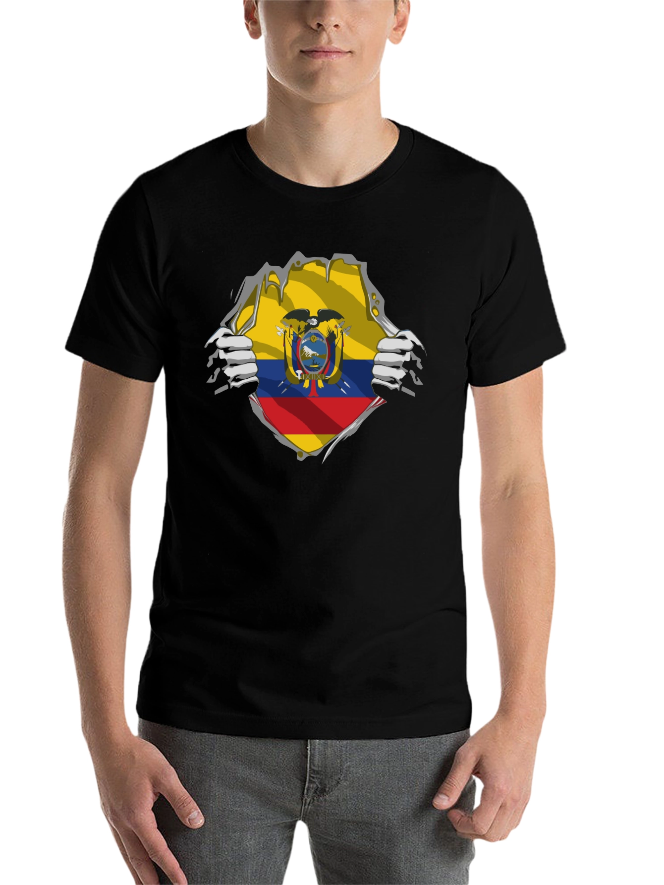 Ecuador Flag Ripped Shirt - Mens Black Tee