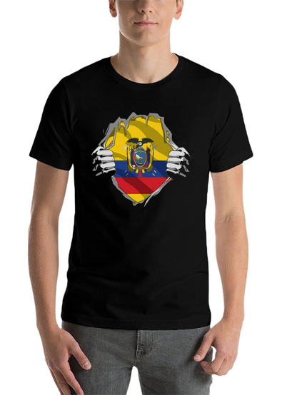 Ecuador Flag Ripped Shirt - Mens Black Tee