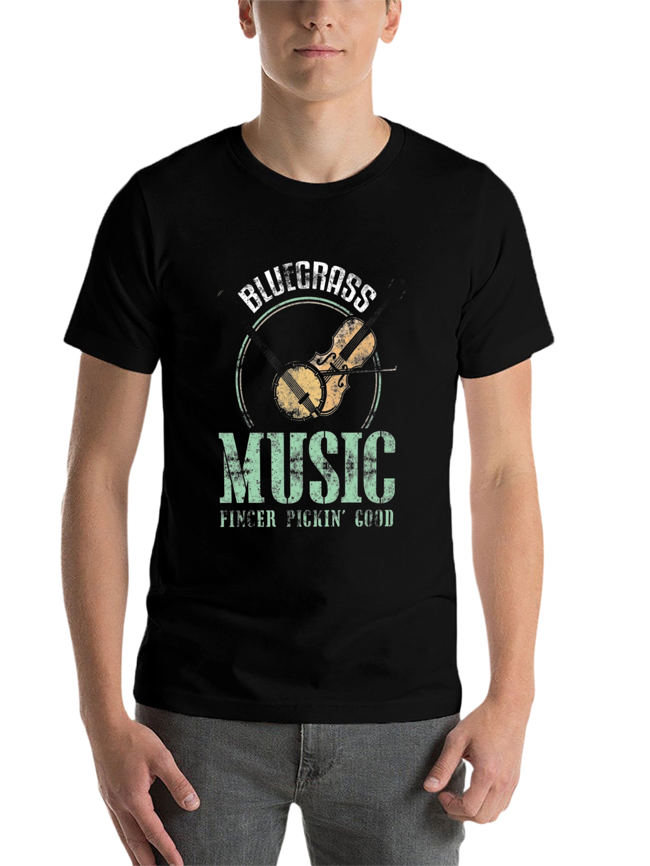 Bluegrass Music Graphic T-Shirt - Finger Pickin Good!