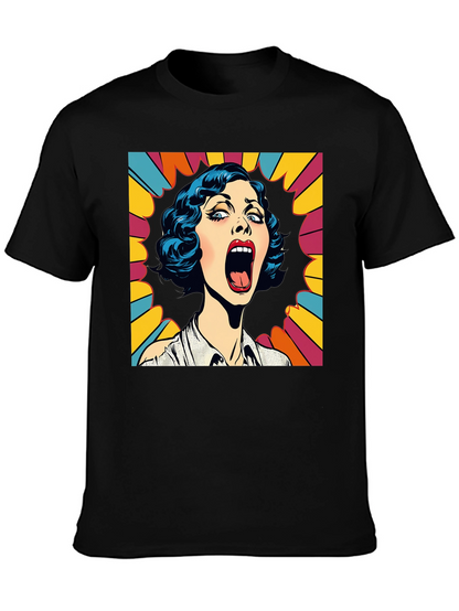 Pop Art Screaming Woman Graphic Tee - Black