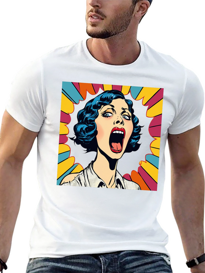 Pop Art Screaming Woman Graphic Tee - Black
