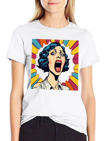 Pop Art Screaming Woman Graphic Tee - Black