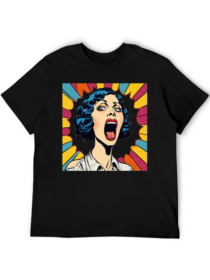Pop Art Screaming Woman Graphic Tee - Black