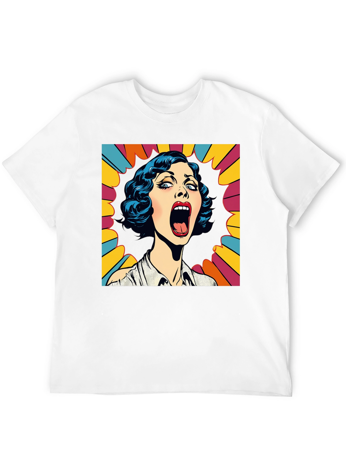 Pop Art Screaming Woman Graphic Tee - Black