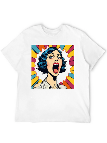 Pop Art Screaming Woman Graphic Tee - Black