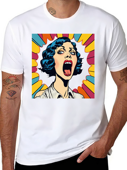 Pop Art Screaming Woman Graphic Tee - Black
