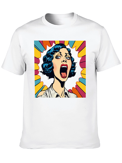 Pop Art Screaming Woman Graphic Tee - Black
