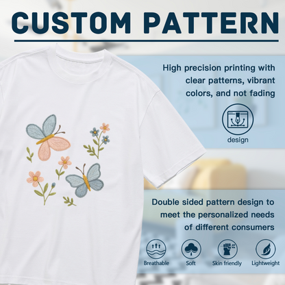 Soft Embroidery Blue Pink Butterfly Plus Size Women¡¯s T-Shirt