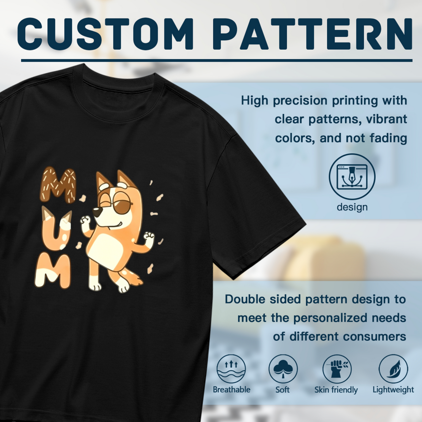 Cool Bluey Cartoon MUM Family Matching Plus Size Women Printed T-Shirt