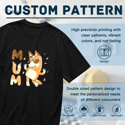 Cool Bluey Cartoon MUM Family Matching Plus Size Women Printed T-Shirt