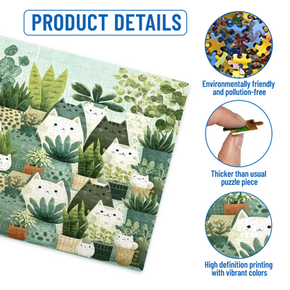 Cute Hidden Cats & Tropical Houseplants Green Aesthetic Puzzle