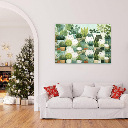 Cute Hidden Cats & Tropical Houseplants Green Aesthetic Puzzle