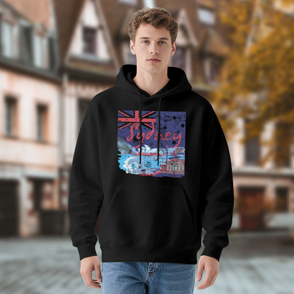 Vintage Sydney Australia Landscape Print Men Hoodie, Warm Cozy Style